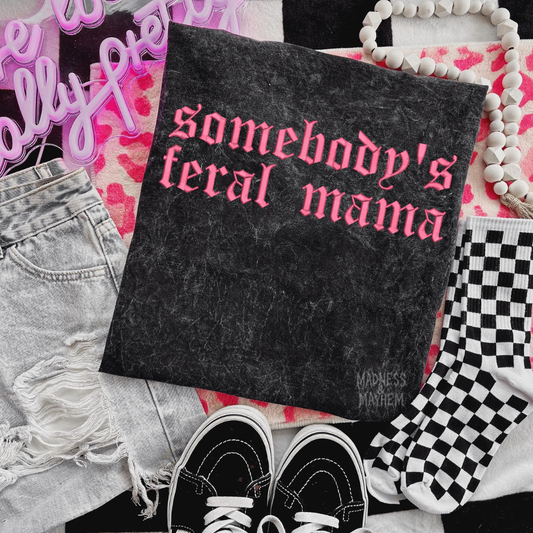 Feral mama Embroidered Mineralwash Tshirt