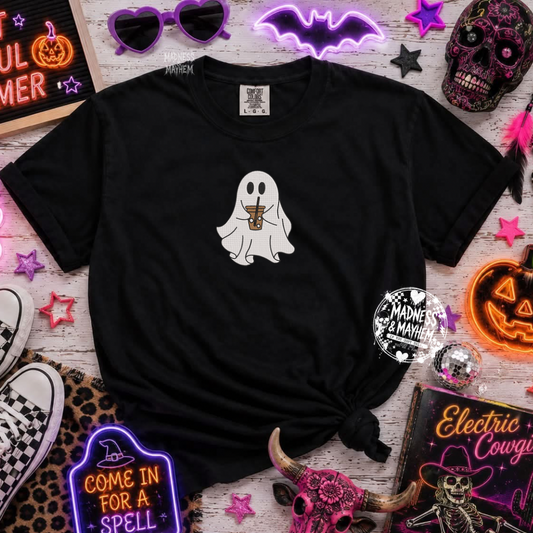 Iced coffee ghost embroidered tshirt