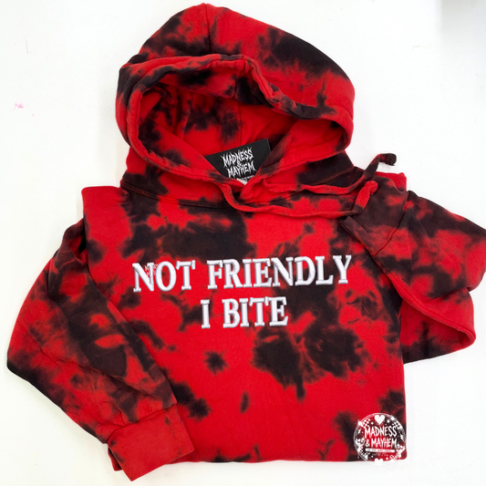 Red not friendly I bite embroidered Hoodie