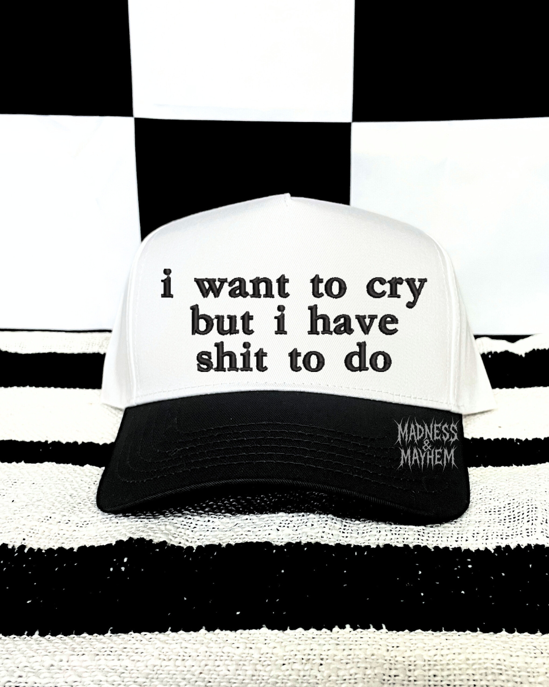 I want to cry embroidered hat (black/white)