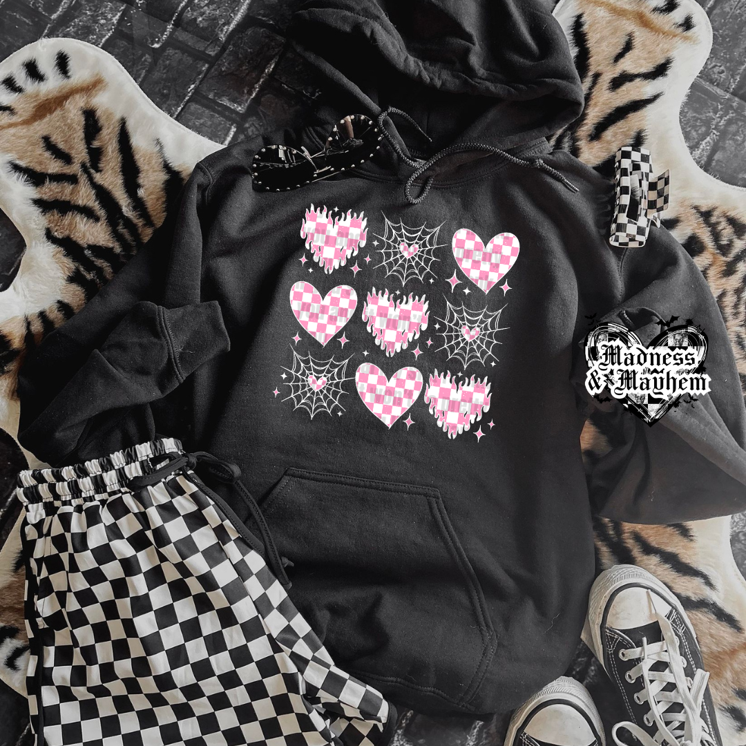 Pink Web Hearts hoodie (finished product)