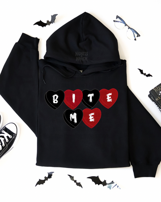 Bite me candy hearts hoodie