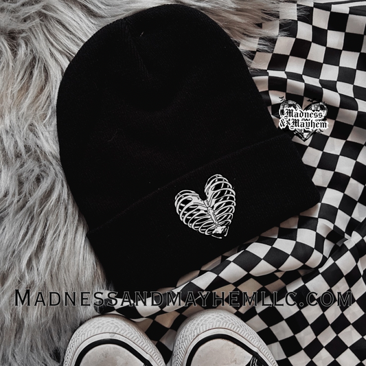 Heart ribcage embroidered beanie
