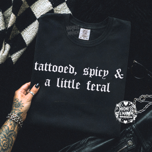 Tattooed spicy feral embroidered tshirt