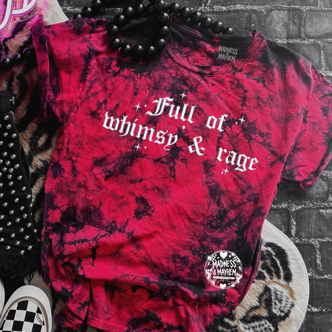 Red Whimsy & rage  embroidered tie dye T-shirt