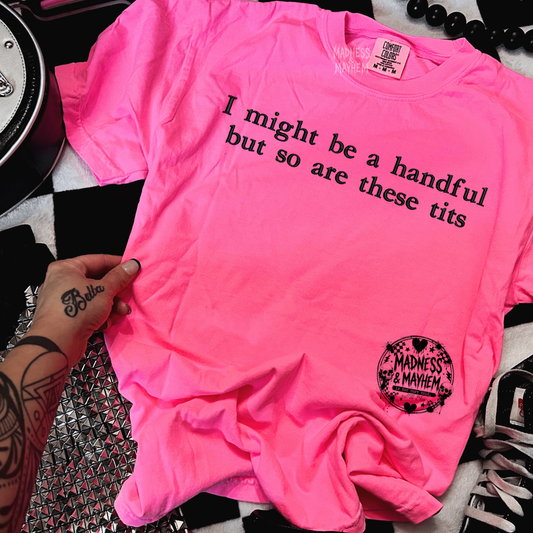 Neon pink Handful tits embroidered tshirt