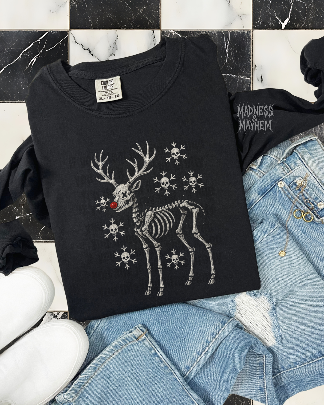 Skeleton reindeer long sleeve tee