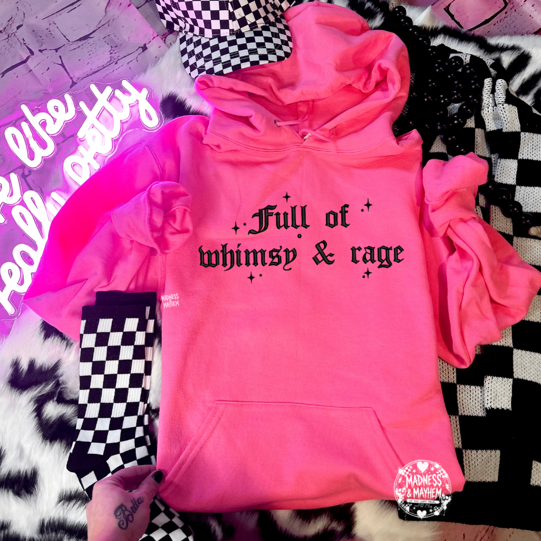 Neon pink Whimsy & rage  Embroidered Hoodie