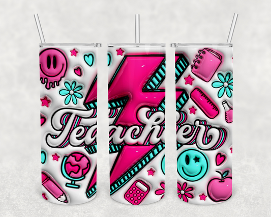 3D Pink/Teal Teacher 20z Tumbler Wrap (sublimation transfer)