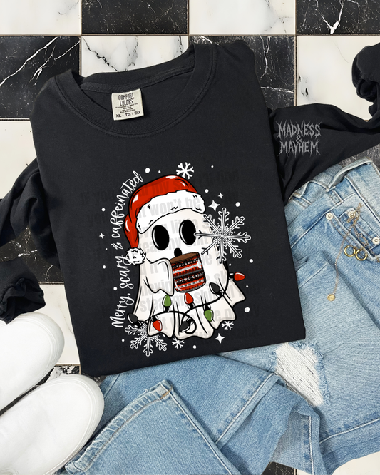 merry scary caffeinated ghost long sleeve tee