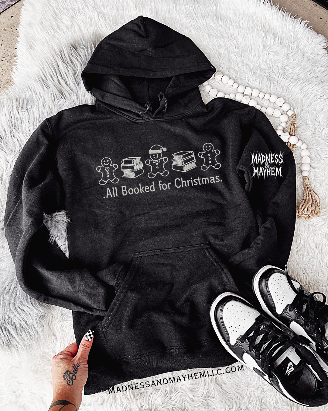 All booked for Christmas embroidered hoodie