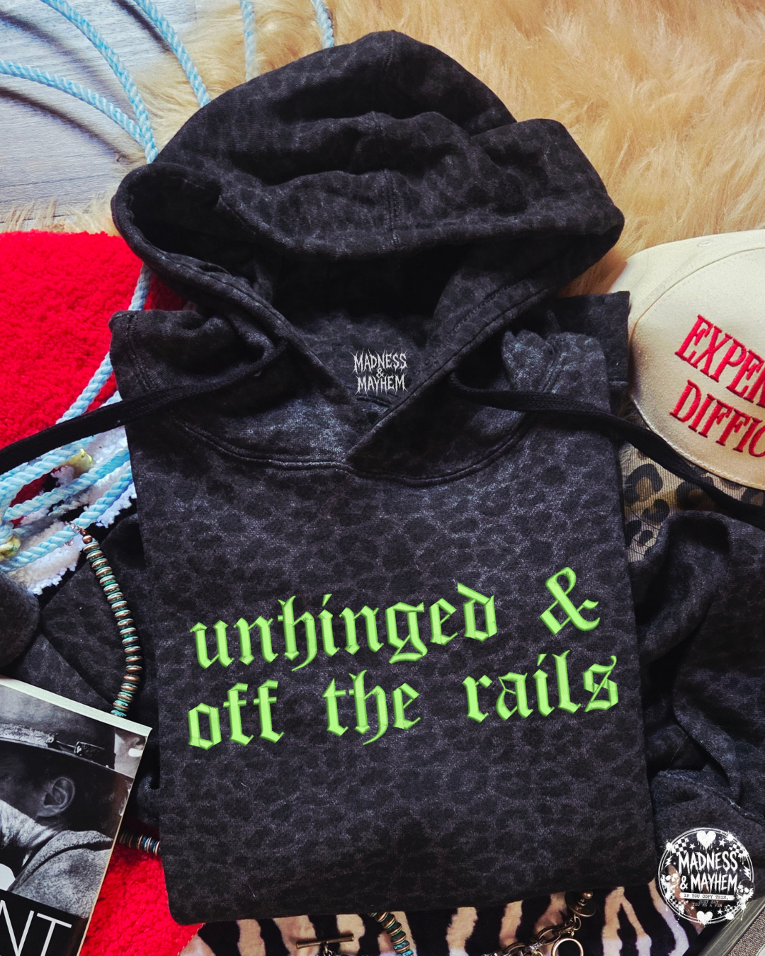Unhinged & off the rails embroidered leopard Hoodie