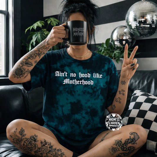 Teal No hood like motherhood embroidered tie dye T-shirt