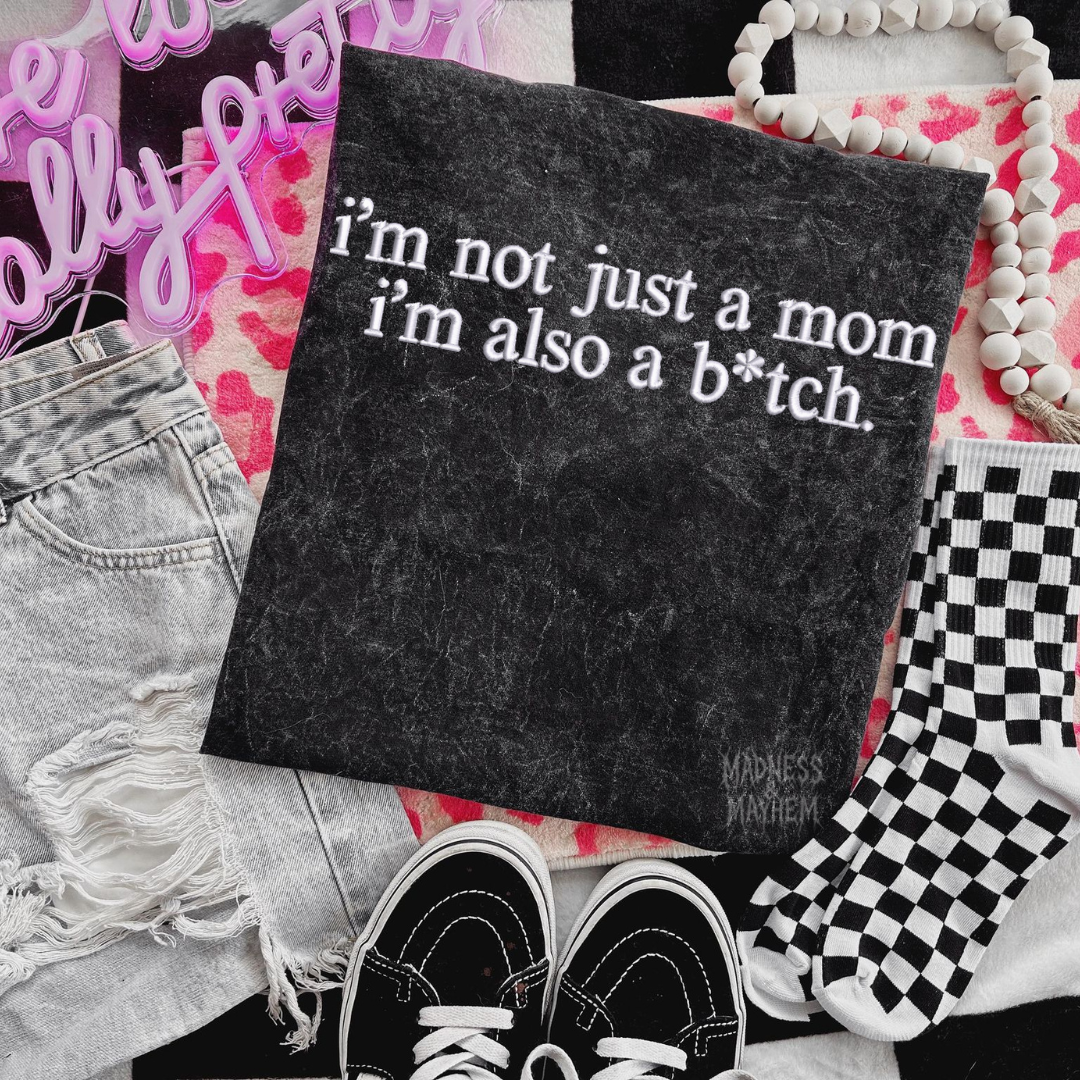 Not just a mom Embroidered Mineralwash Tshirt