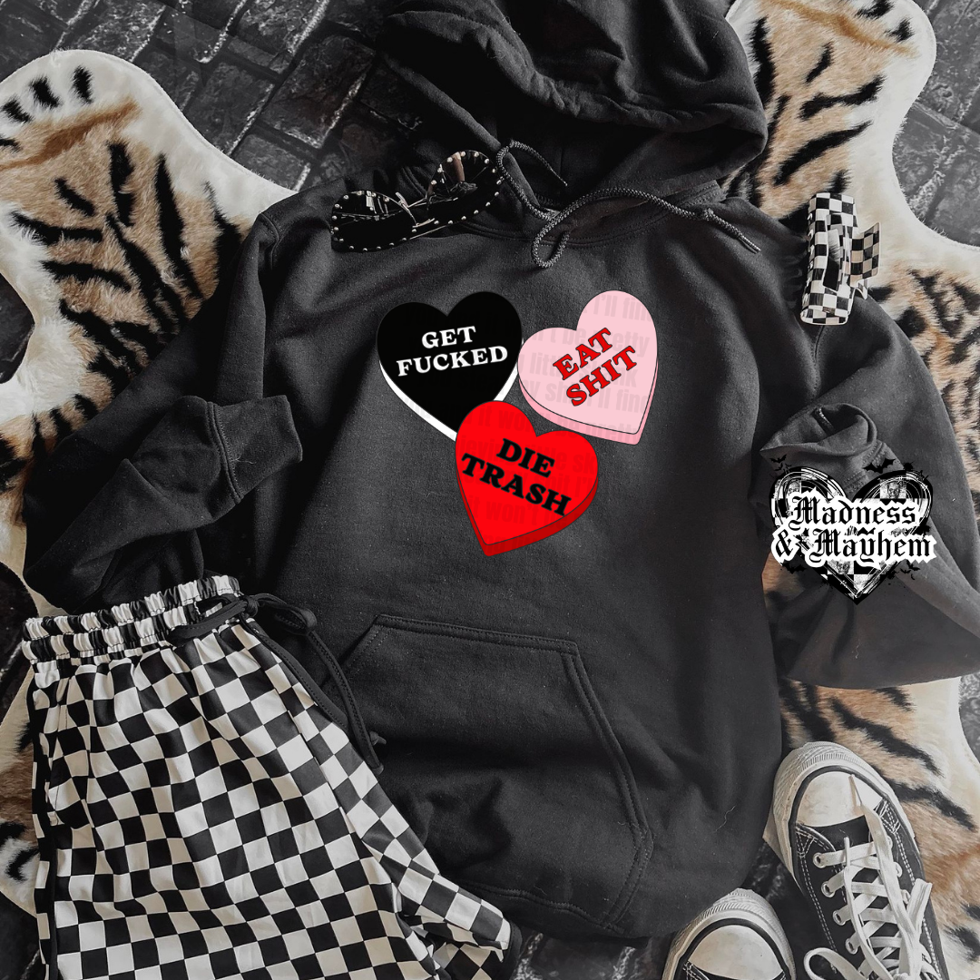 Snarky Hearts hoodie (finished product)