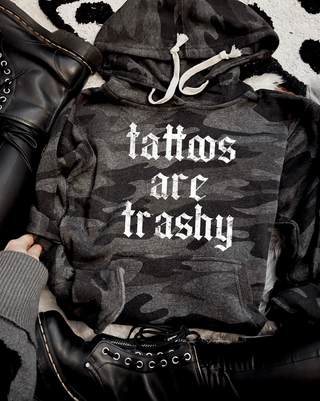 Tattoos are trashy camo Elevated Fleece Hoodie