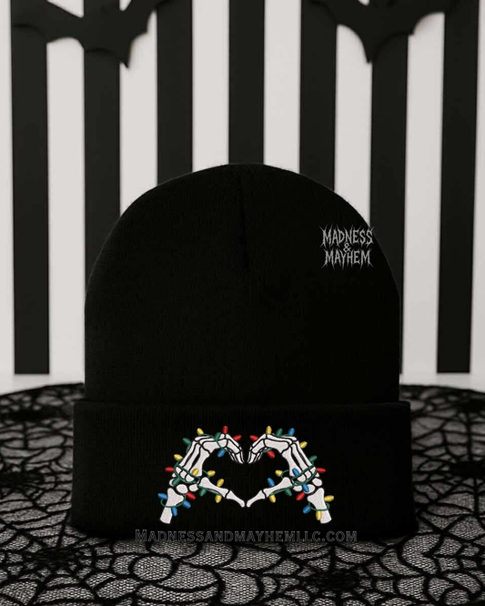 Christmas light hands embroidered beanie