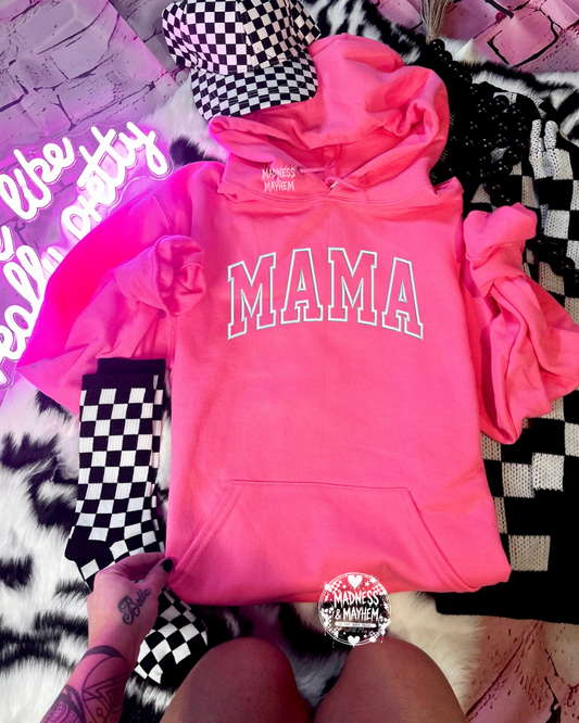 Neon pink mama varsity Embroidered Hoodie
