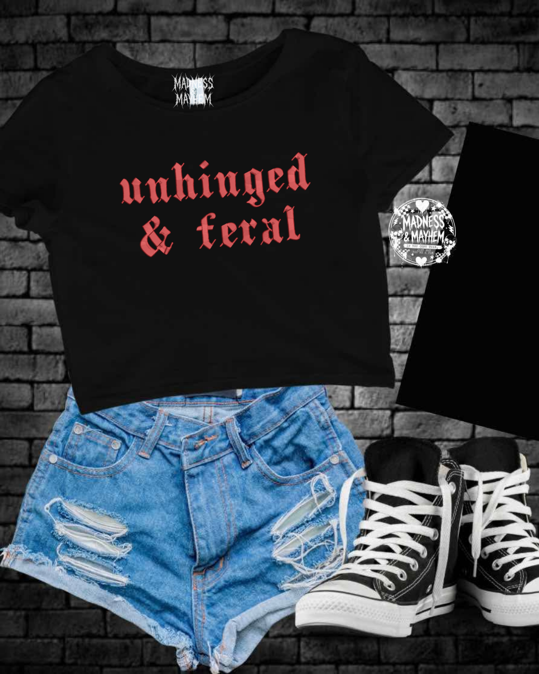 unhinged & feral embroidered cropped tee