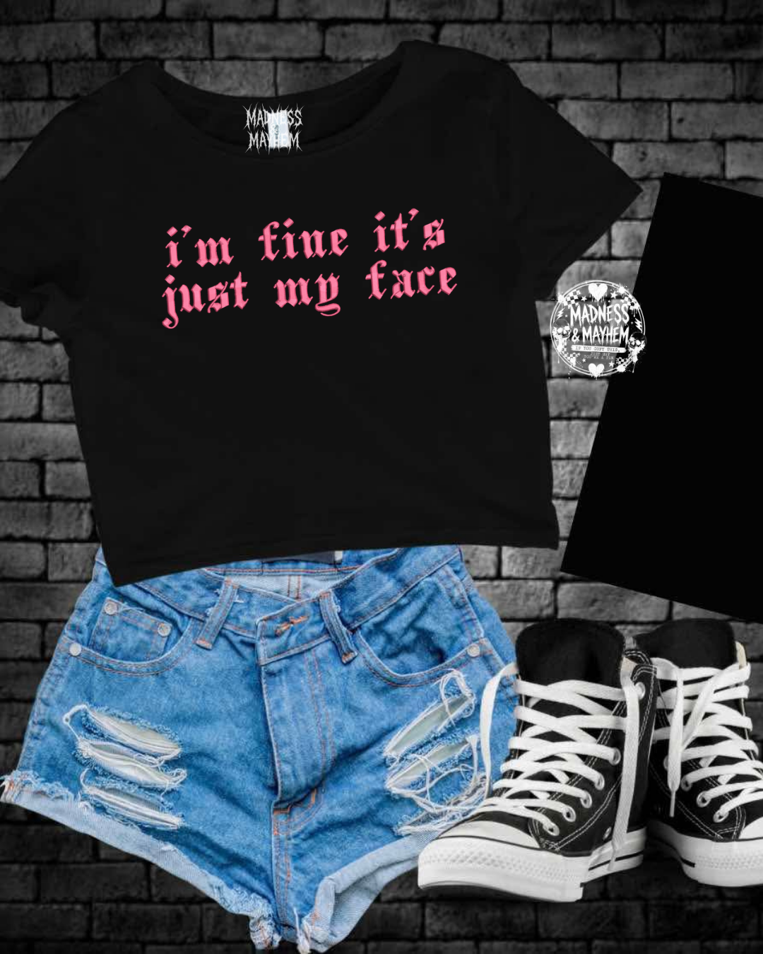 I'm fine embroidered cropped tee