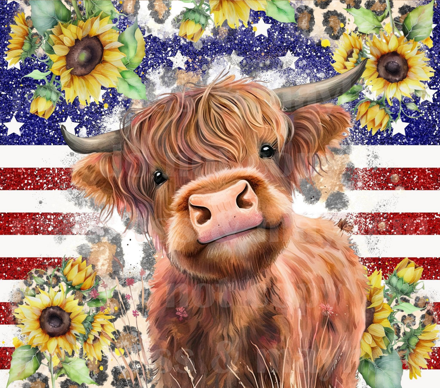 Merica Highland Cow 20z Tumbler Wrap (sublimation transfer)