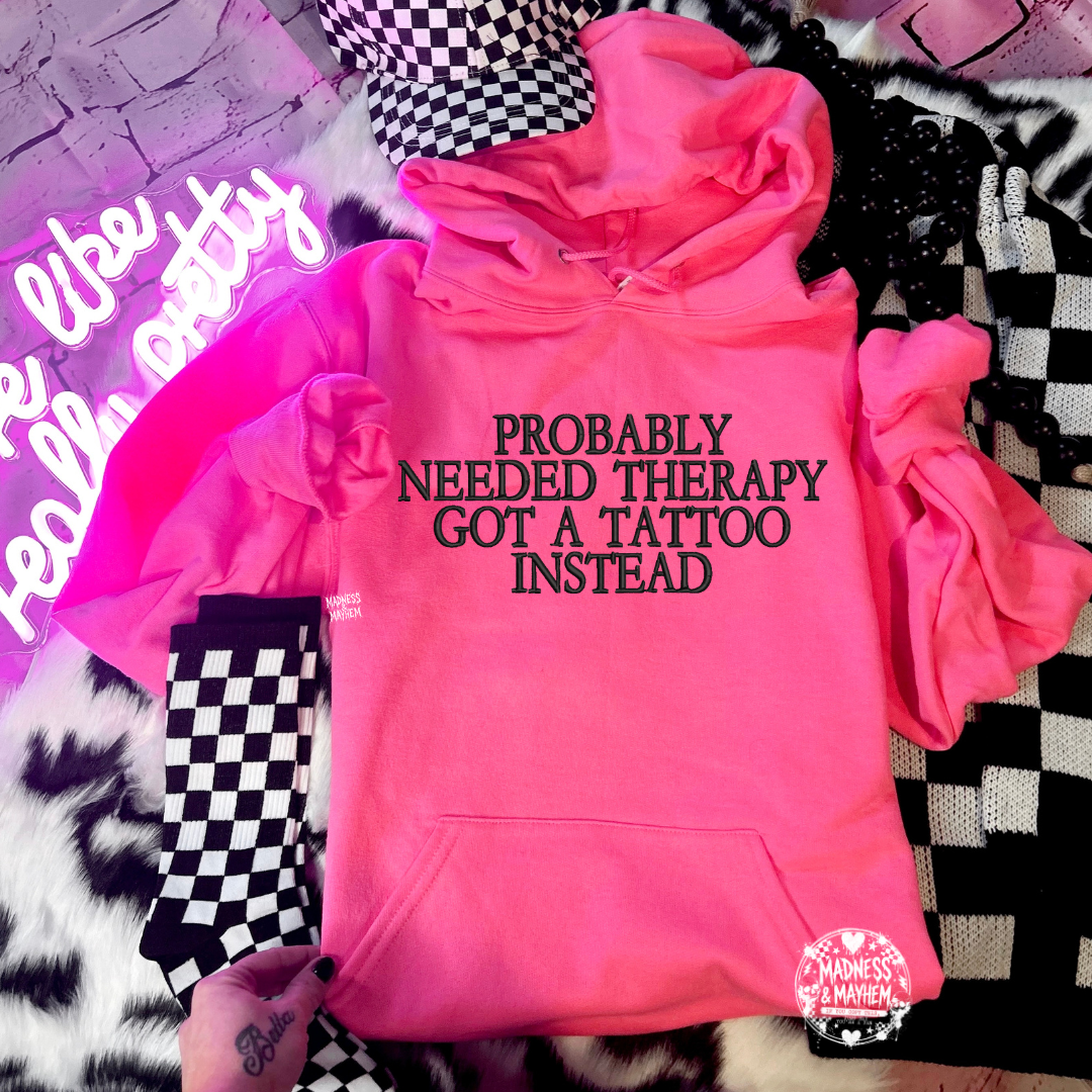 Neon pink tattoo therapy Embroidered Hoodie