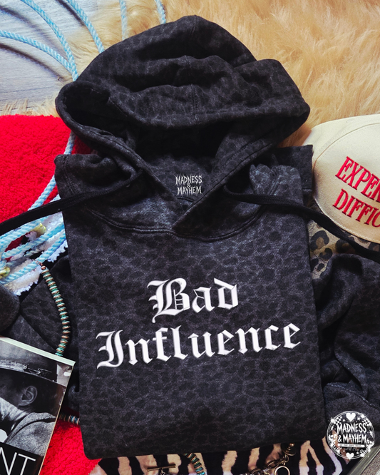 Bad influence embroidered leopard Hoodie
