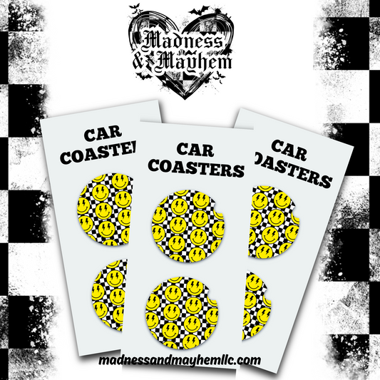 Checkered Smiley Car Coasters (Finished Product)