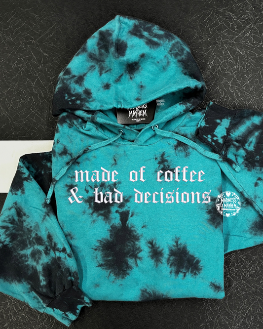 Teal coffee & bad decisions embroidered Hoodie