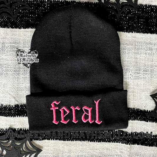 Neon Pink Feral embroidered beanie