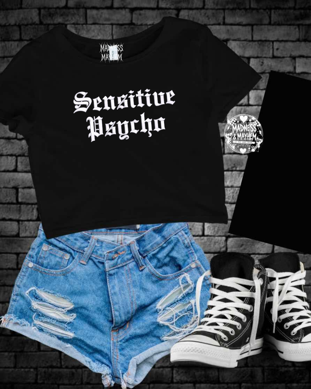 Sensitive psycho embroidered cropped tee