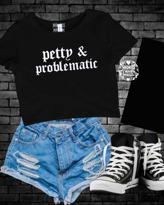 Petty & problematic embroidered cropped tee