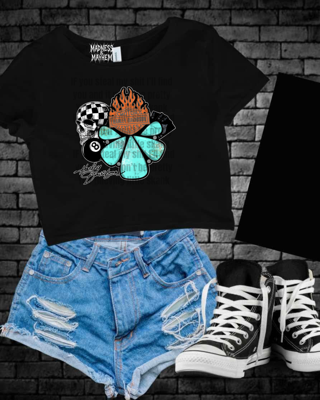Turquoise Harley Cropped Tee