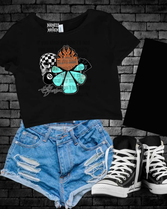 Turquoise Harley Cropped Tee