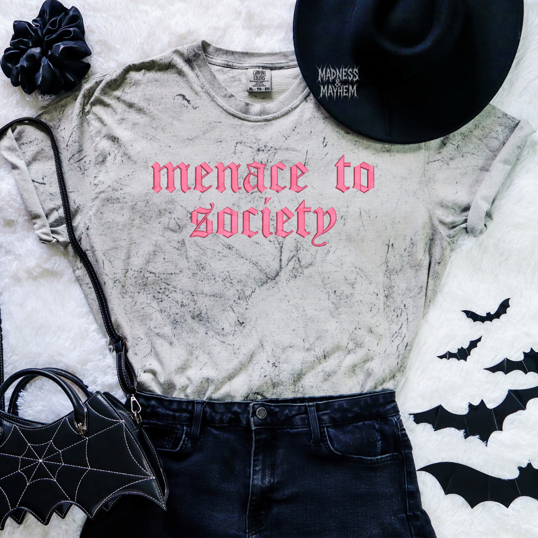 Menace to society embroidered color blast tshirt