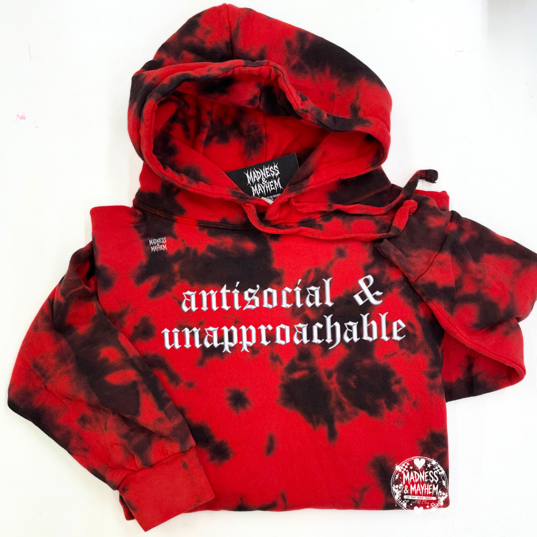 Red antisocial & unapproachable embroidered Hoodie