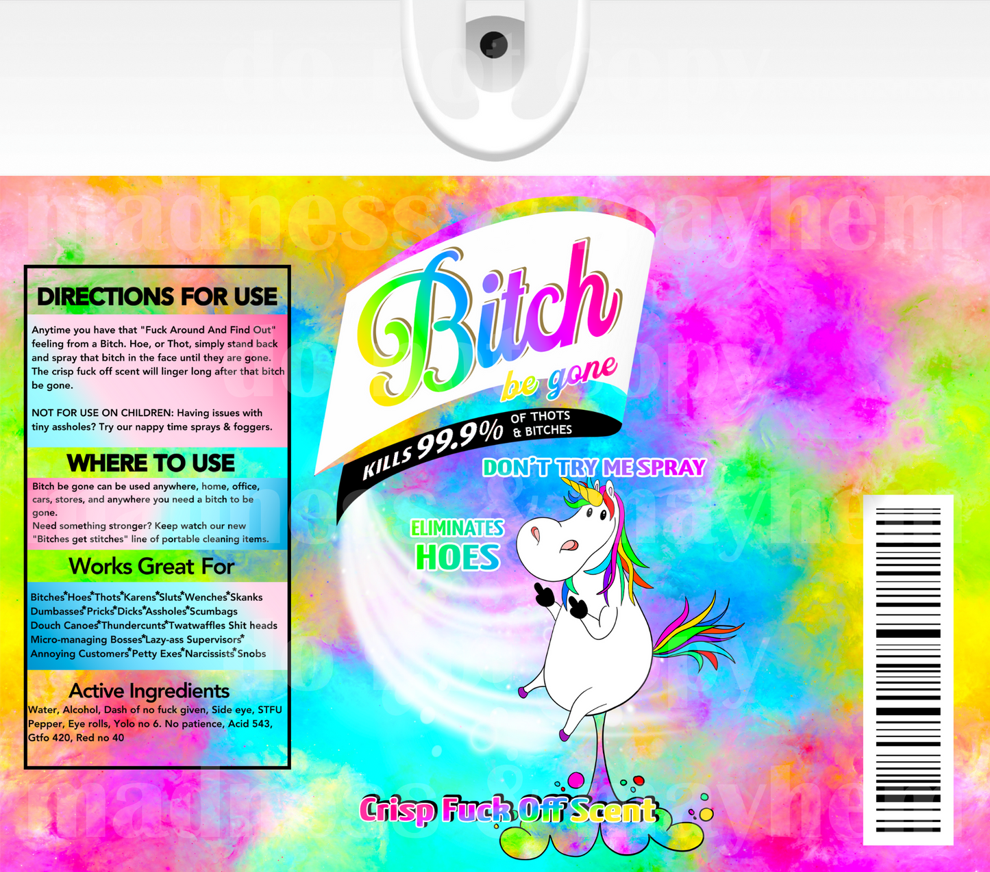 Bitch Be Gone Rainbow Unicorn Tumbler Wrap (sublimation transfer)