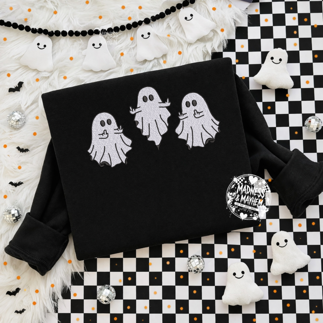 Middle finger ghost embroidered sweatshirt