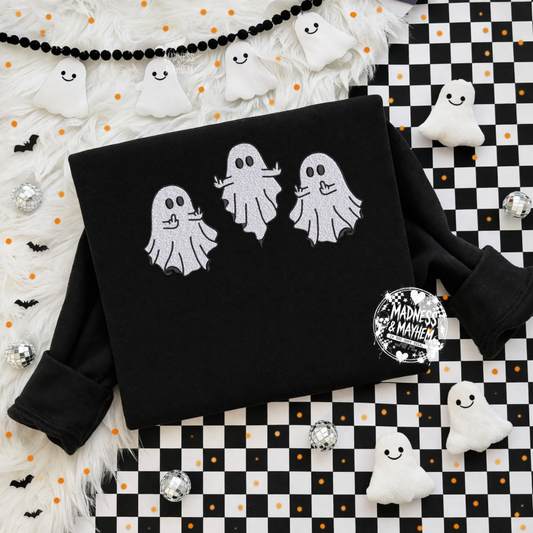 Middle finger ghost embroidered sweatshirt