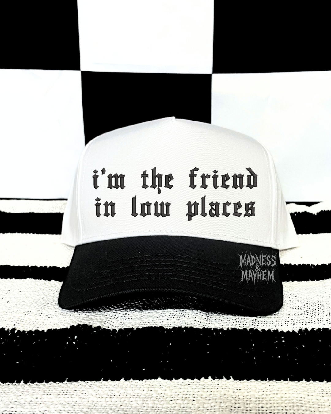 Friend in low places embroidered hat (black/white)