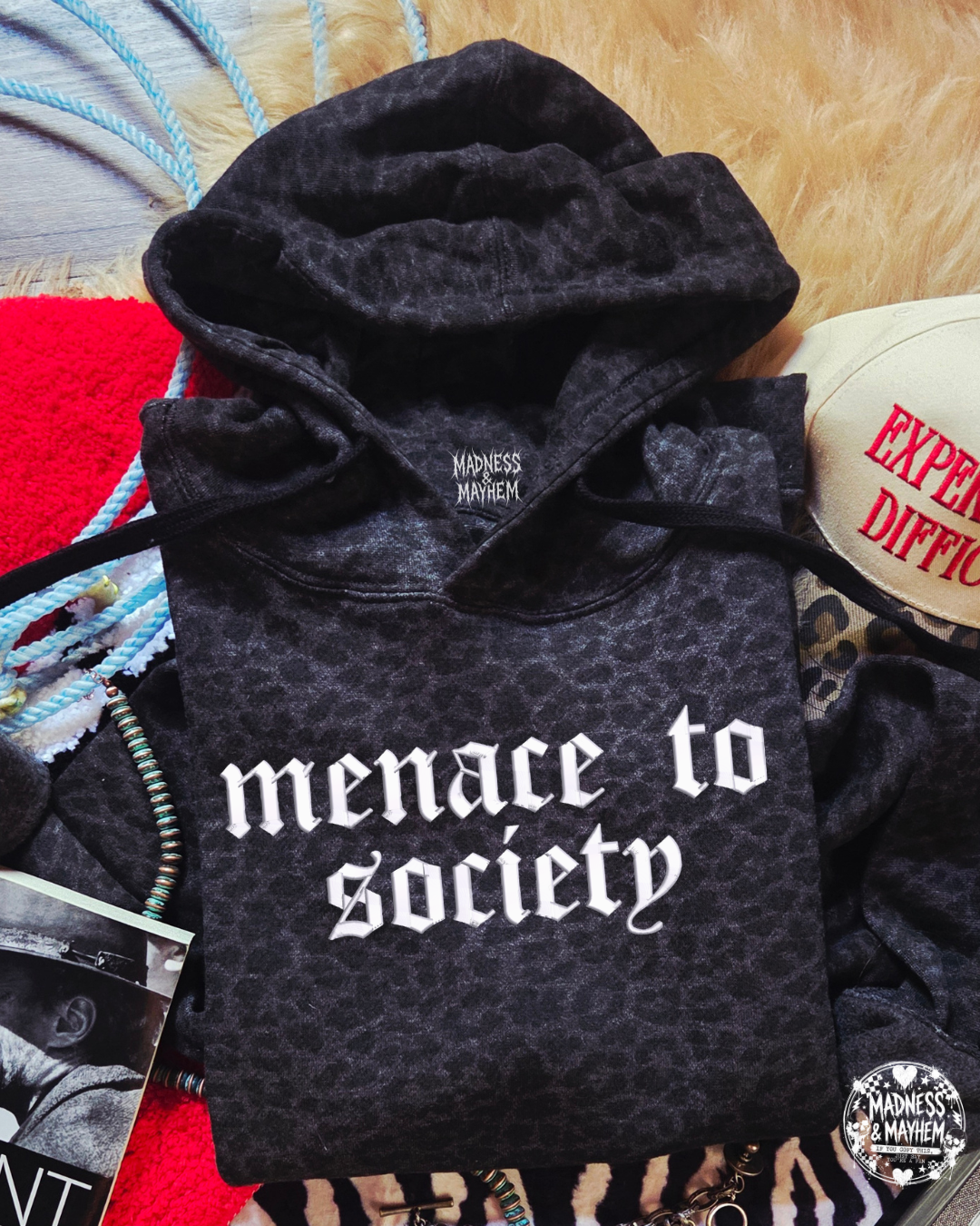 Menace to society embroidered leopard Hoodie