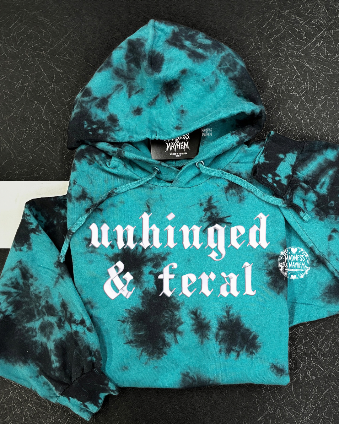 Teal unhinged & feral embroidered Hoodie