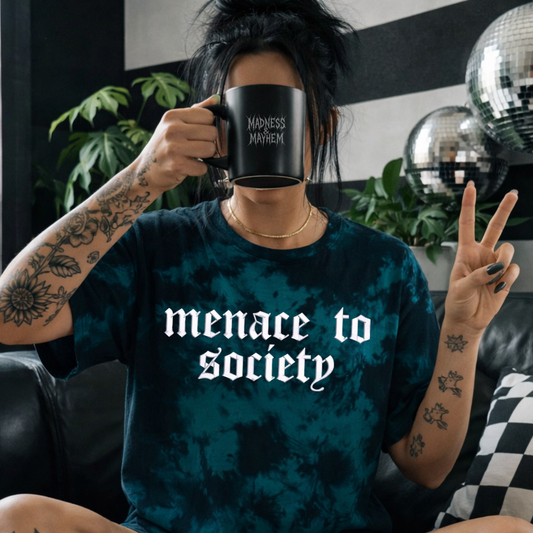 Teal menace to society embroidered tie dye T-shirt