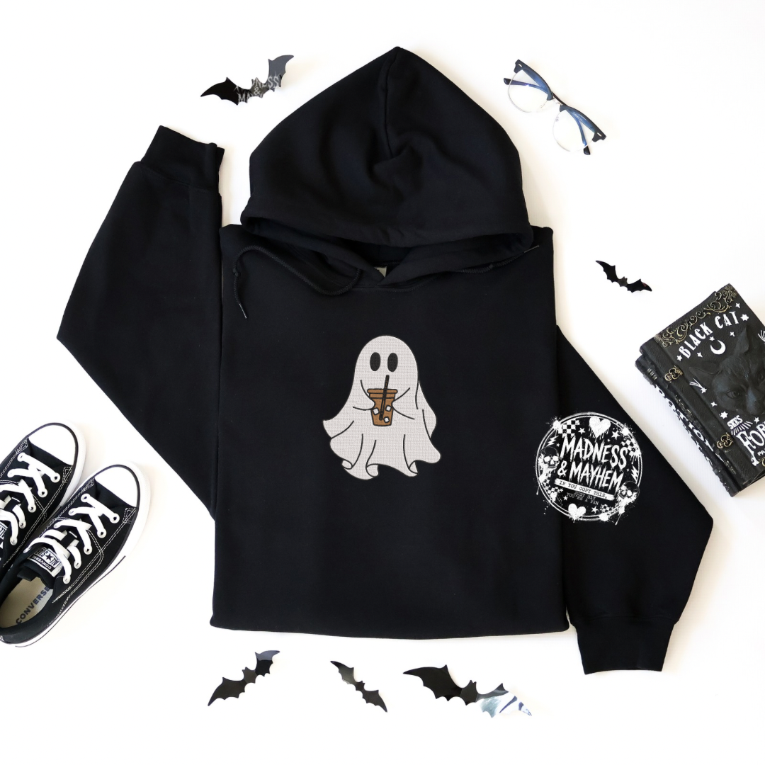 Iced coffee ghost Embroidered Hoodie