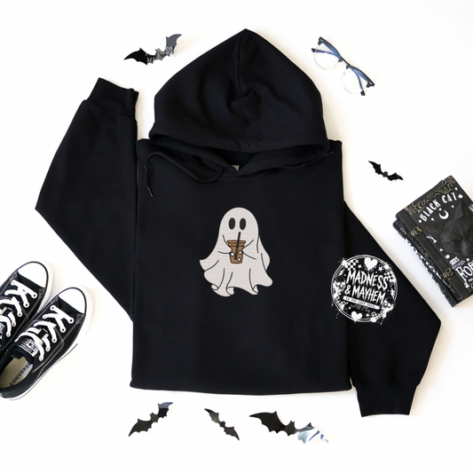 Iced coffee ghost Embroidered Hoodie