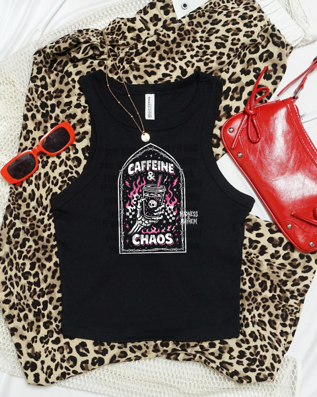 caffiene and chaos cropped tank