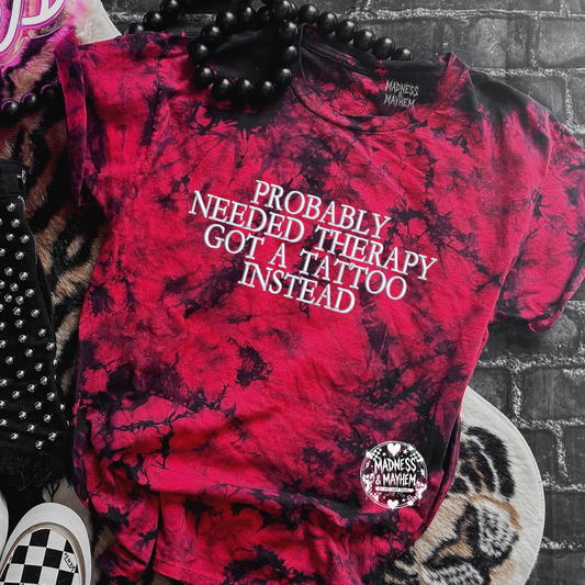 Red tattoo therapy embroidered tie dye T-shirt
