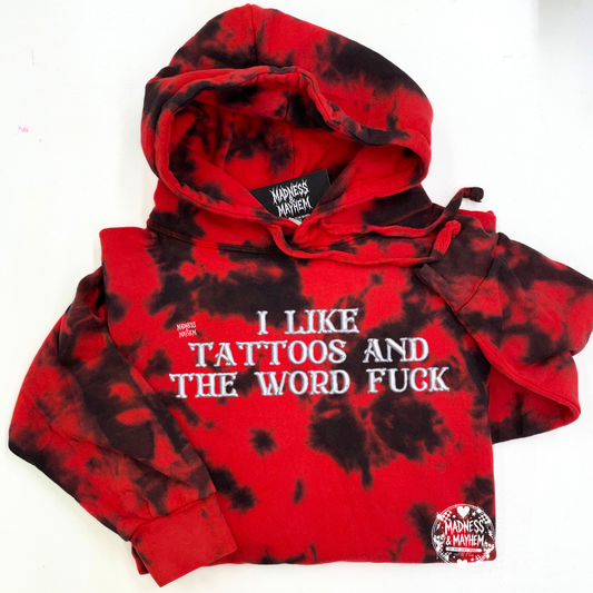 Red tattoos & the word fuck embroidered Hoodie