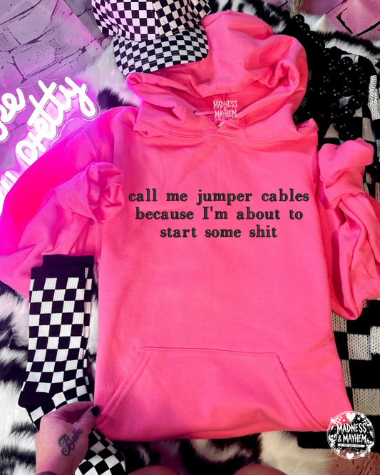 Neon pink jumper cables Embroidered Hoodie