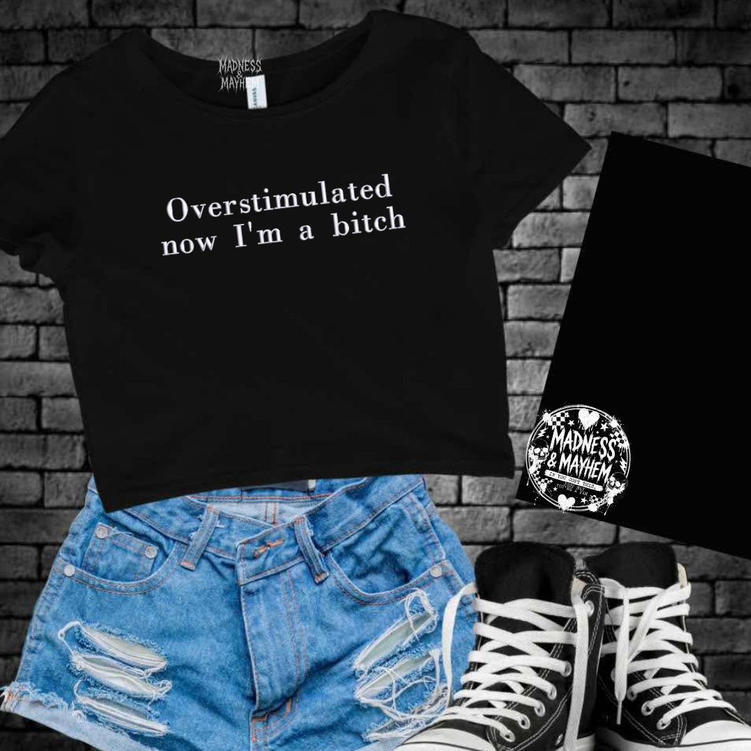 Overstimulated bitch embroidered cropped tee